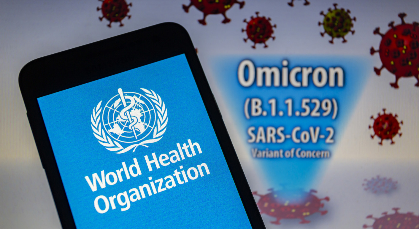 WHO Logo and SARS-CoV-2 Variant Omicron