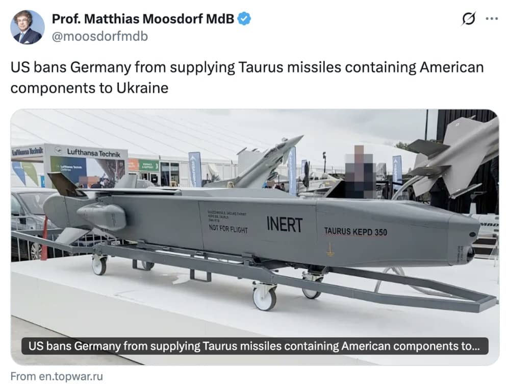 X-Beitrag von AfD-Politiker Matthias Moosdorf verlinkt auf den Artikel des russischen Propaganda-Blogs Topwar.ru